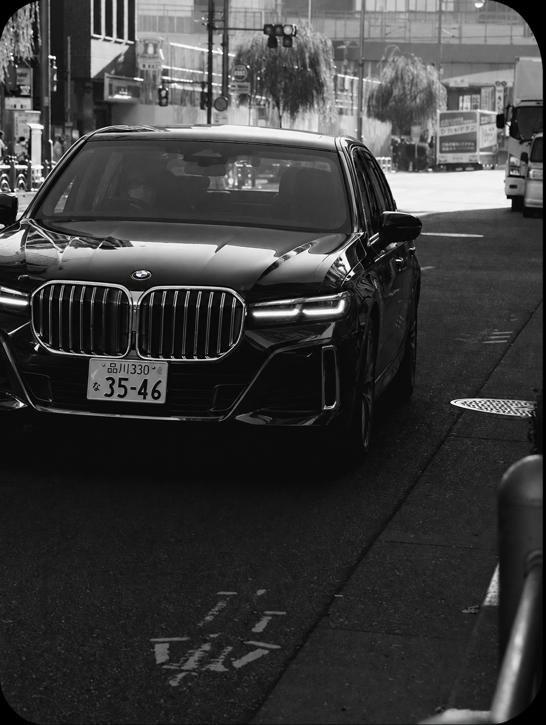Luxury car on city street
